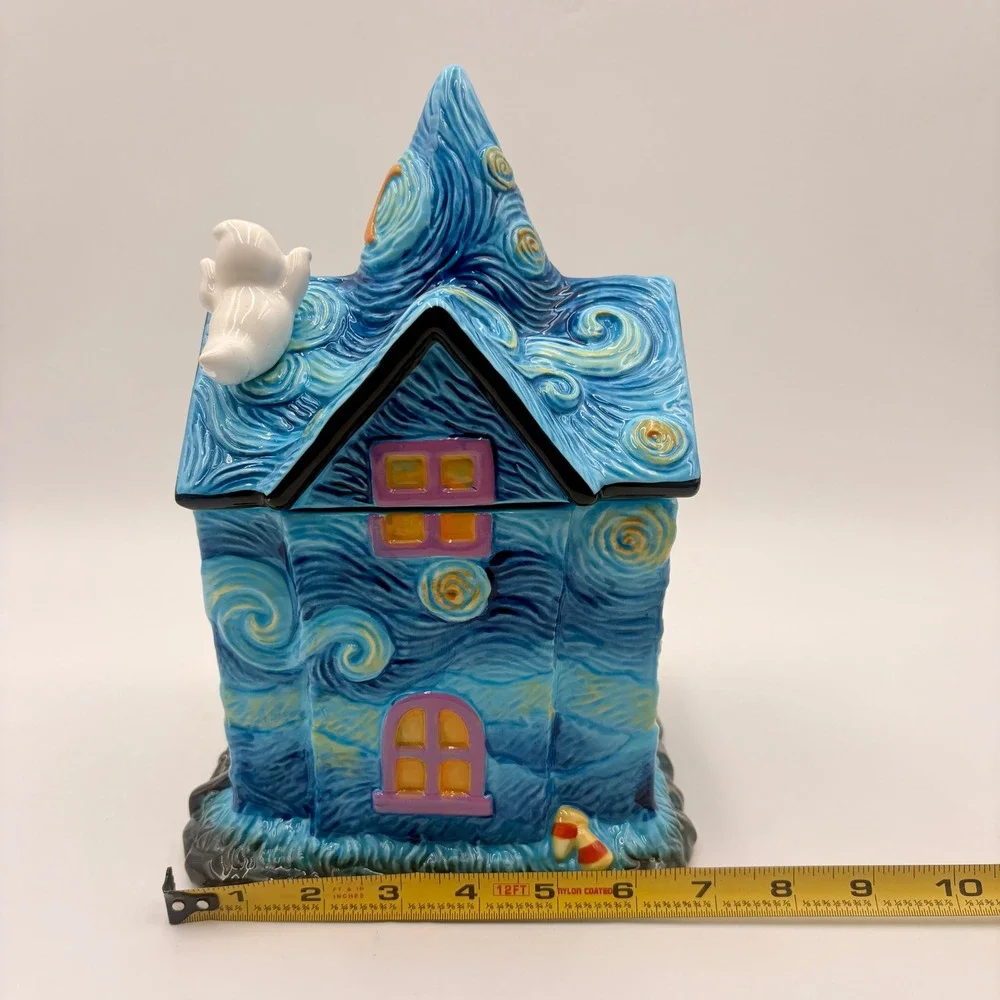 Corner Ruby Starry Night Haunted House Halloween Ceramic Cookie Jar Van Gogh